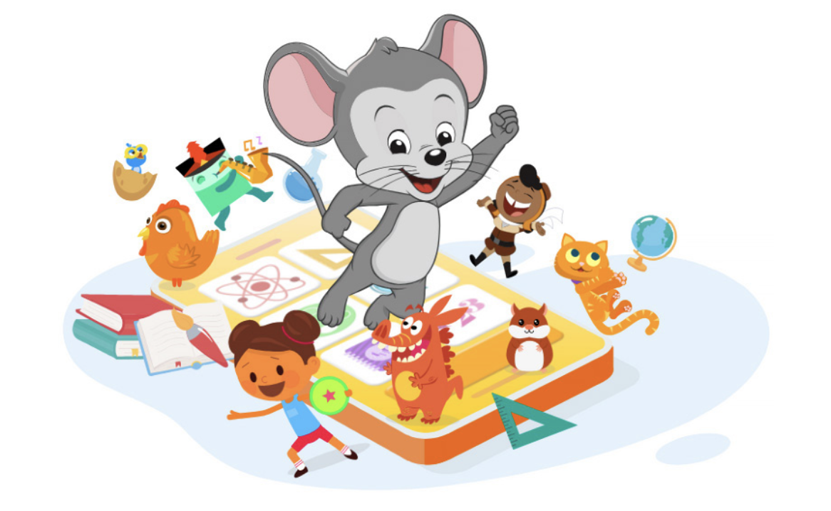 Abc mouse and friends cheering jumping out of the ABC app on a  phone. 